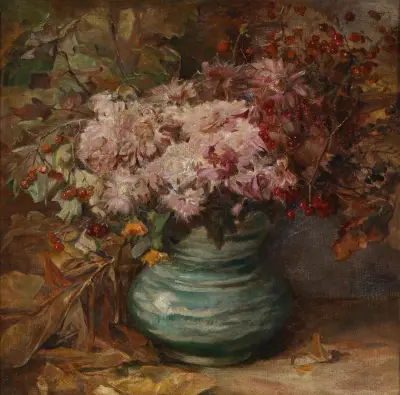 Blumenstrauß mit Crysanthemen und Ringelblumen av Olga Wisinger-Florian