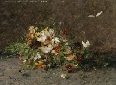 Stiefmütterchen und Schmetterlinge av Olga Wisinger-Florian