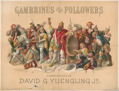 Gambrinus and his followers, compliments of David G. Yuengling, Jr., Wittemann Bros.