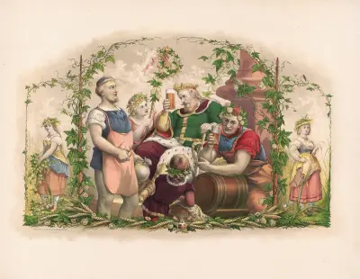 King Gambrinus seated, attended by brewers, 1878 – nr 2 av Wittemann Bros.