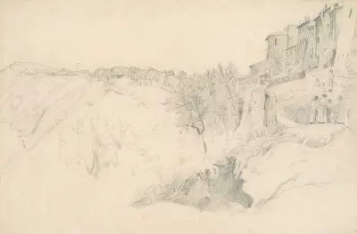 Hillside with Houses and Figures, Worthington Whittredge