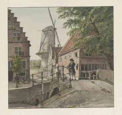 Gezicht van de Raamgragt op de Molen de Hoop te Haarlem av Wybrand Hendriks