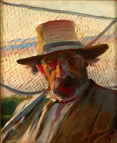 Fischer mit Netz von Leon Wyczółkowski