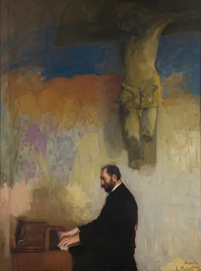 Porträt von Feliks Jasieński an der Orgel von Leon Wyczółkowski