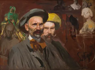 Selbstporträt mit Konstanty Laszczka von Leon Wyczółkowski