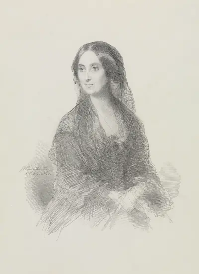 Bildnis einer Dame in spanischem Kostüm, sitzend, in halber Figur av Franz Xaver Winterhalter