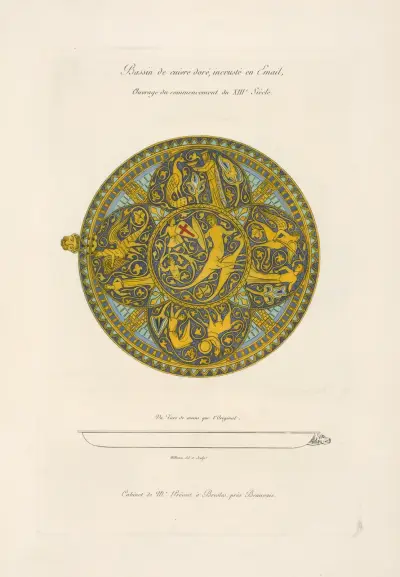 Bassin de cuivre doré, incrusté en émail, ouvrage du commencement du XIIIe. siècle. av Nicolas Xavier Willemin