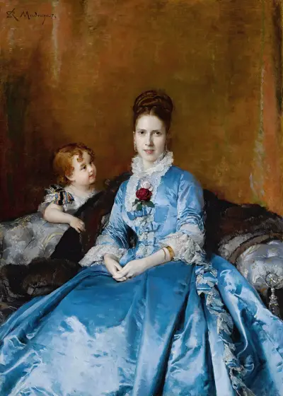 Portrait Of Mrs. Clotilde De Cándamo And Her Son Carlos av Raimundo de Madrazo y Garreta