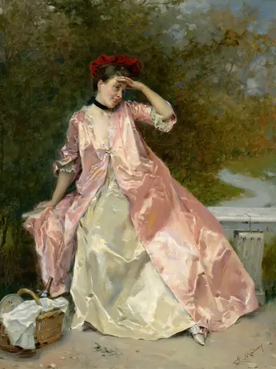Woman With A Picnic Basket av Raimundo de Madrazo y Garreta