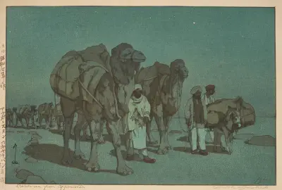 Caravan from Afghanistan; moonlit night av Yoshida Hiroshi
