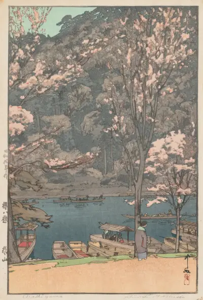 Eight Scenes of Cherry Blossom; Arashiyama av Yoshida Hiroshi