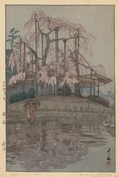 Eight Scenes of Cherry Blossoms; Spring Rain (Sakura hachidai; Harusame) av Yoshida Hiroshi