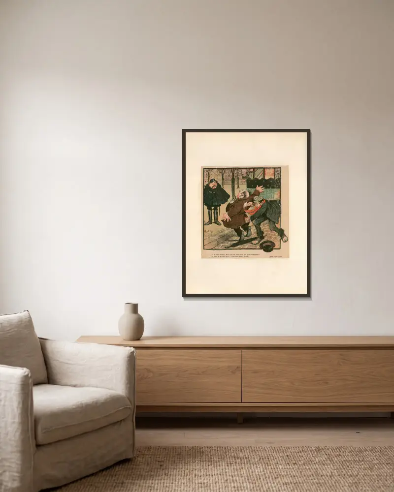 Zu Hilfe! von Abel Faivre gerahmt an einer Wand
