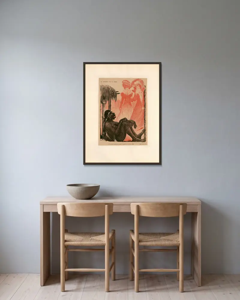 Die Modezeitung von Abel Faivre gerahmt an einer Wand
