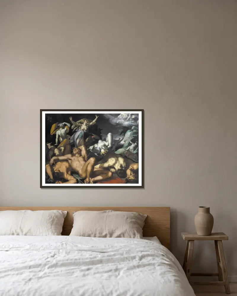 Apollo och Diana straffar Niobe genom att döda hennes barn av Abraham Bloemaert inramad på en vägg