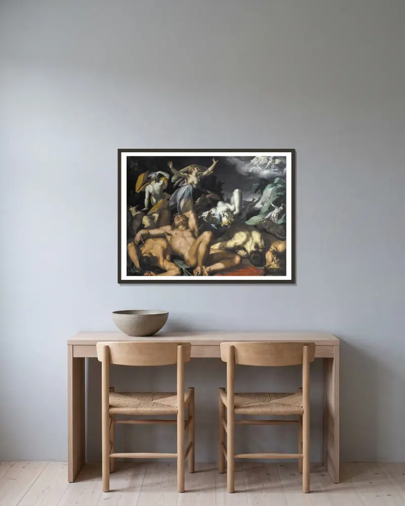Apollo och Diana straffar Niobe genom att döda hennes barn av Abraham Bloemaert inramad på en vägg