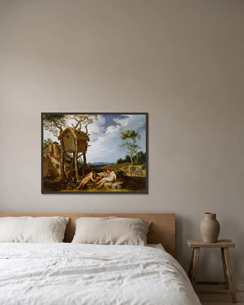 Liknelsen om vetet och ogräset av Abraham Bloemaert inramad på en vägg