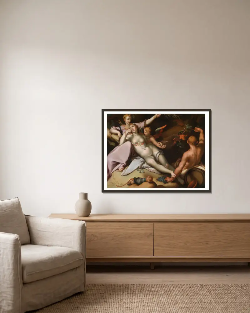 Sine Baccho Et Cenere Friget Venus von Abraham Bloemaert gerahmt an einer Wand