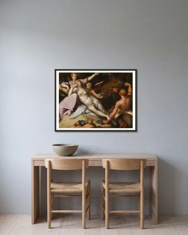 Sine Baccho Et Cenere Friget Venus von Abraham Bloemaert gerahmt an einer Wand
