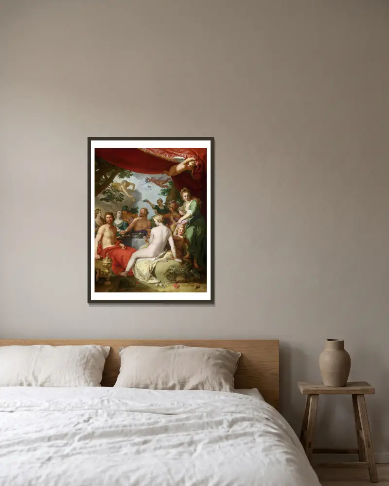 Gudarnas fest vid Peleus och Thetis bröllop av Abraham Bloemaert inramad på en vägg