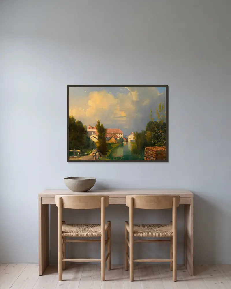 Fabriksgarten in Schwadorf av Adalbert Stifter inramad på en vägg