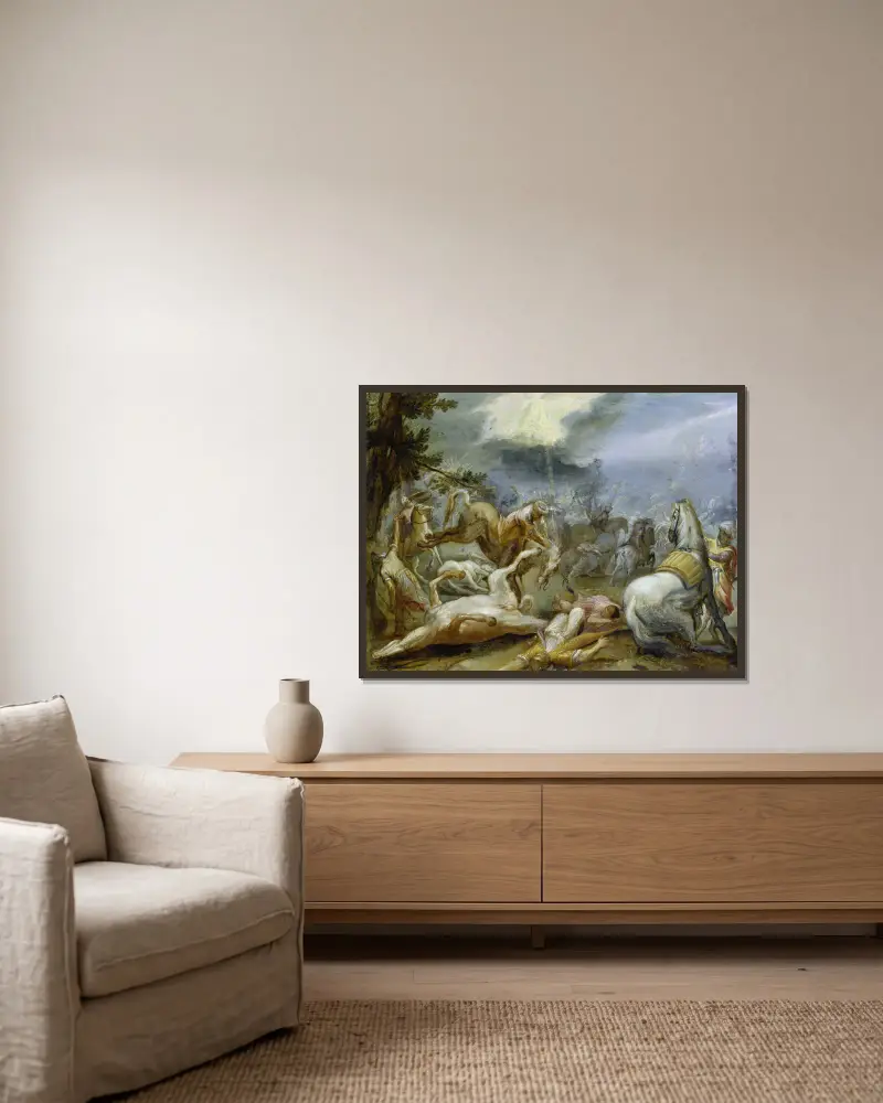 Paulus omvändelse av Adam Elsheimer inramad på en vägg