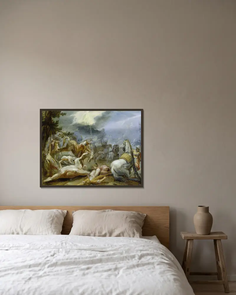 Paulus omvändelse av Adam Elsheimer inramad på en vägg