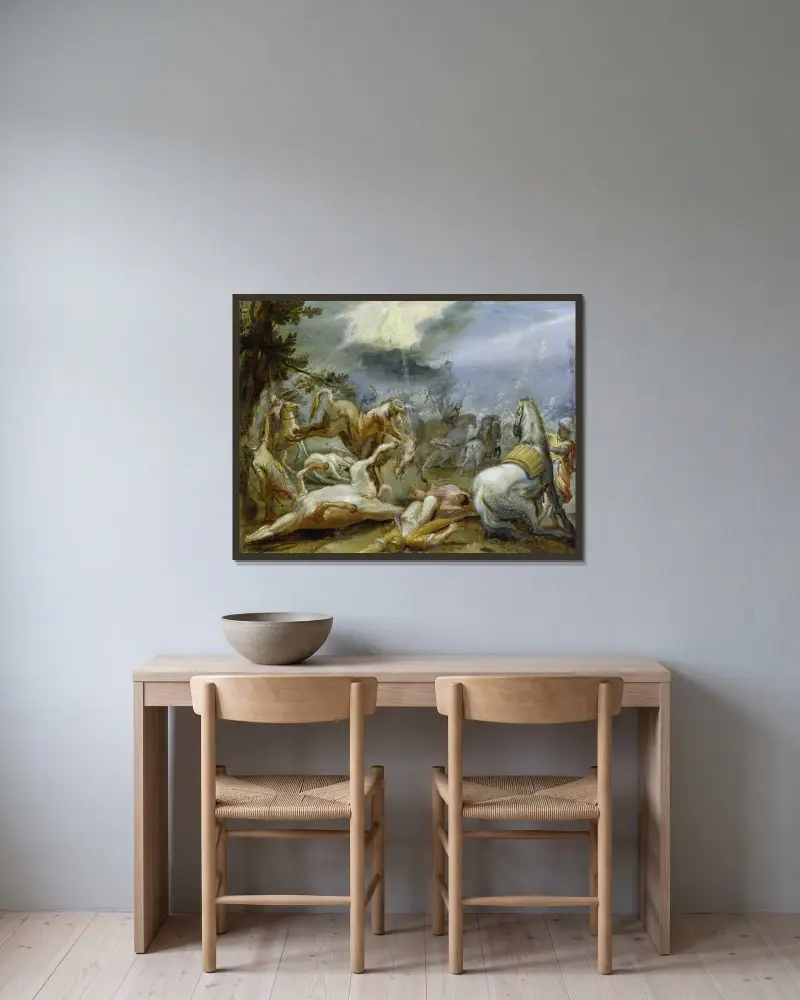 Paulus omvändelse av Adam Elsheimer inramad på en vägg