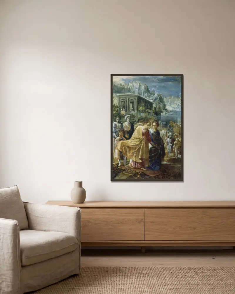 Kejsarinnan Helenas avfärd av Adam Elsheimer inramad på en vägg