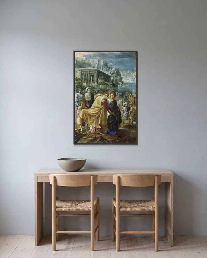 Kejsarinnan Helenas avfärd av Adam Elsheimer inramad på en vägg