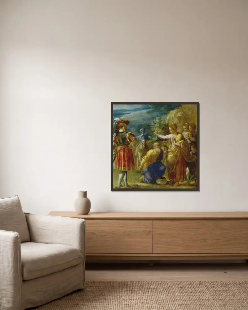 Die Befragung des Juden von Adam Elsheimer gerahmt an einer Wand