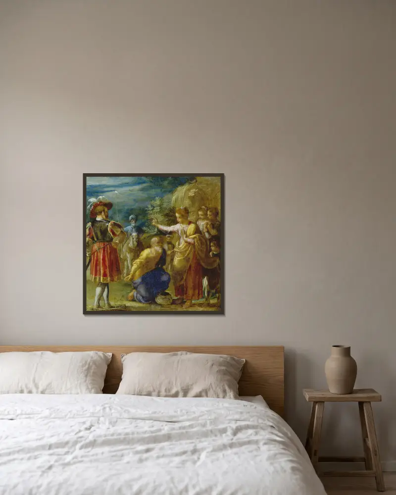 Die Befragung des Juden von Adam Elsheimer gerahmt an einer Wand