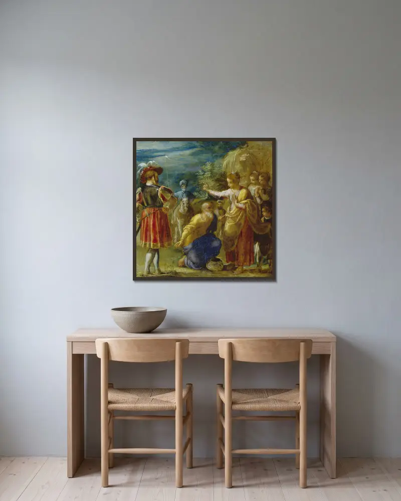 Die Befragung des Juden von Adam Elsheimer gerahmt an einer Wand