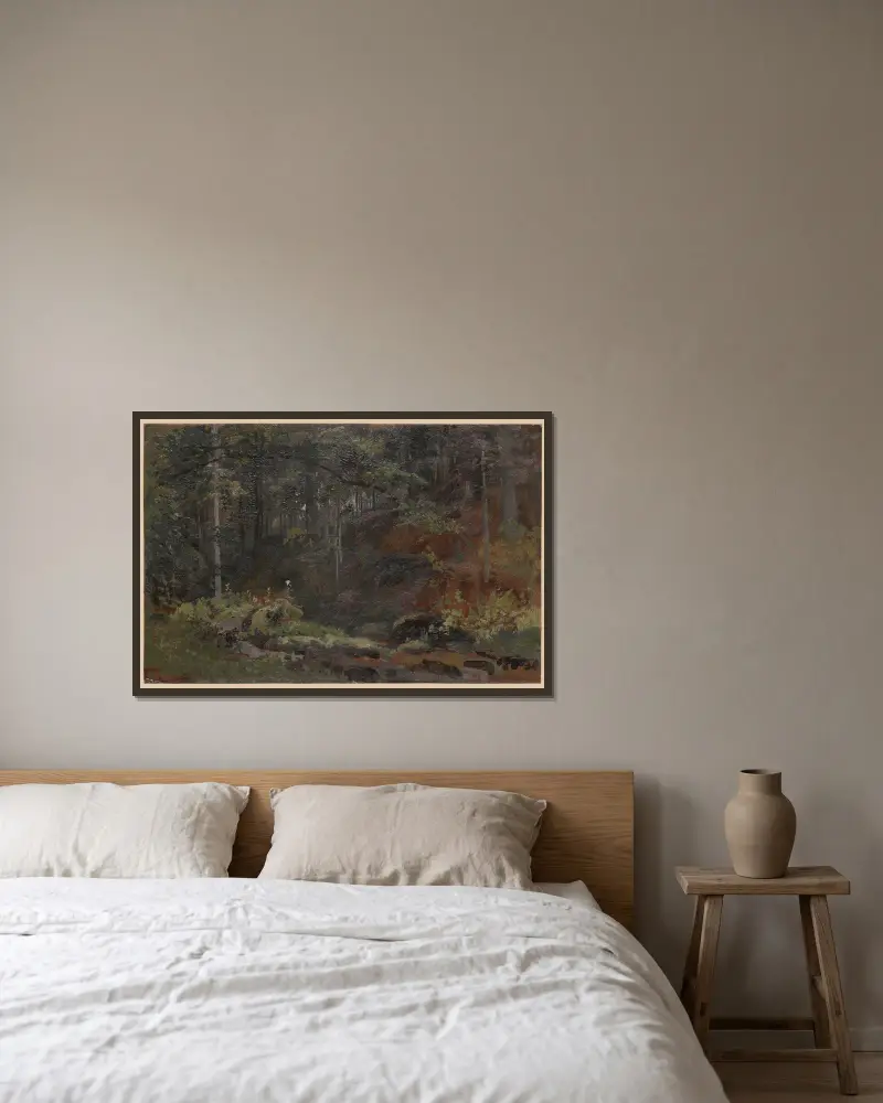 Forest stream II av Adolf Dressler inramad på en vägg