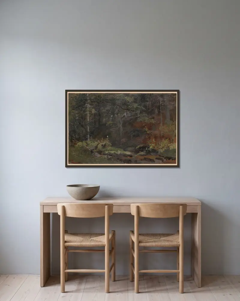 Forest stream II av Adolf Dressler inramad på en vägg