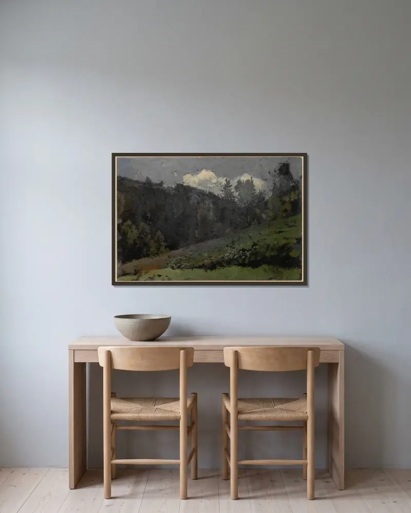 Mountain slope av Adolf Dressler inramad på en vägg