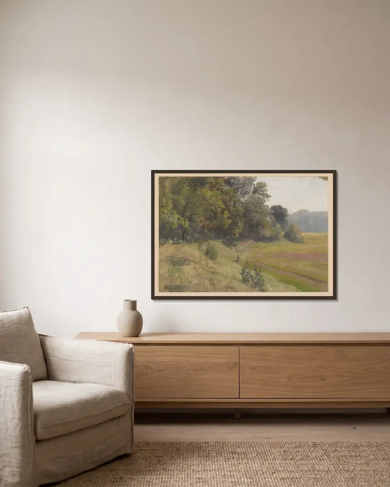 View of a meadow in the Oder valley av Adolf Dressler inramad på en vägg