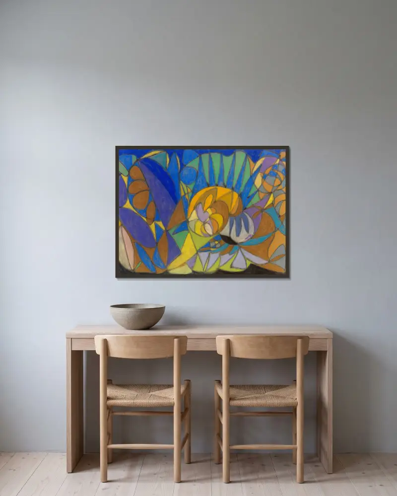 Komposition, 1930 – nr 1 av Adolf Hölzel inramad på en vägg