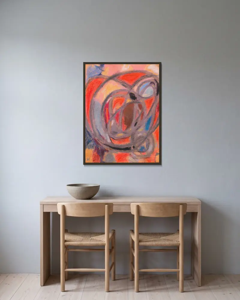 Komposition (Rund- und Ovalformen), 1930 – nr 3 av Adolf Hölzel inramad på en vägg