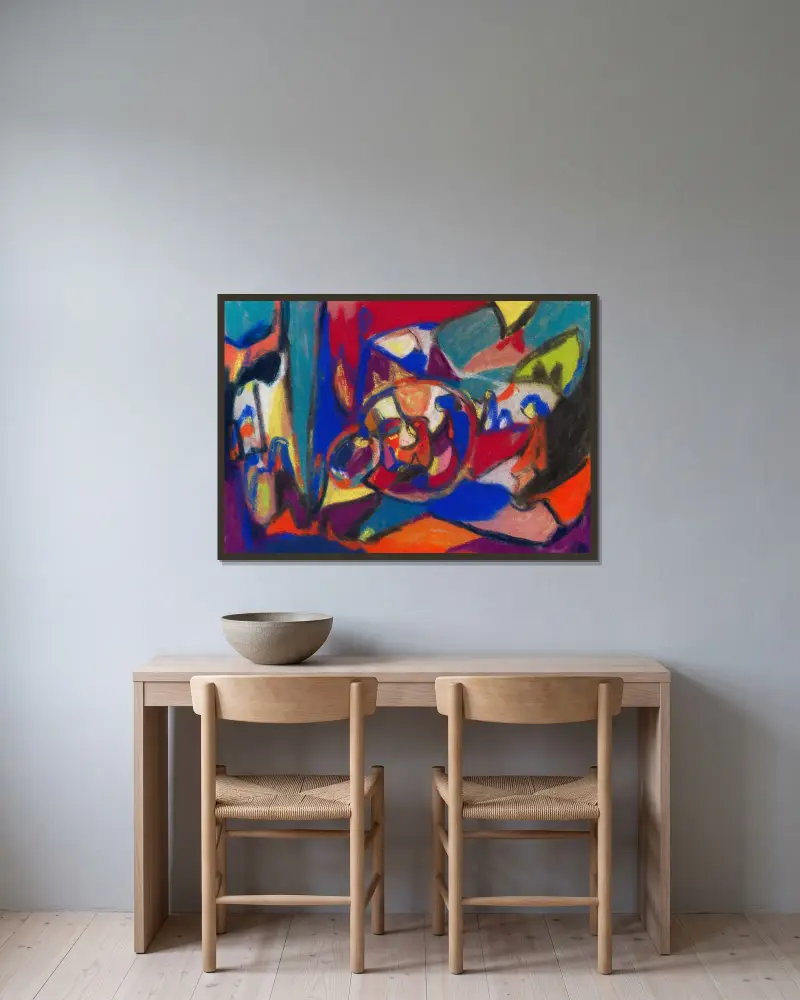 Komposition (Anbetung) (c1930) – nr 1 av Adolf Hölzel inramad på en vägg