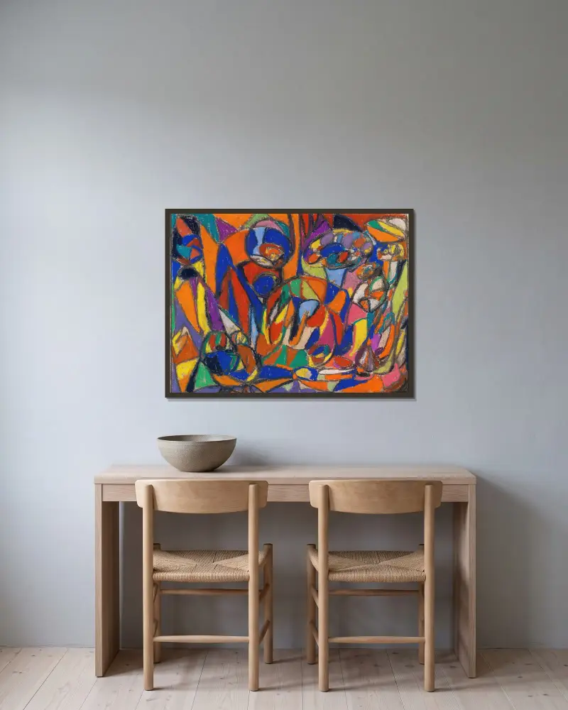 Ohne Titel, 1920 av Adolf Hölzel inramad på en vägg