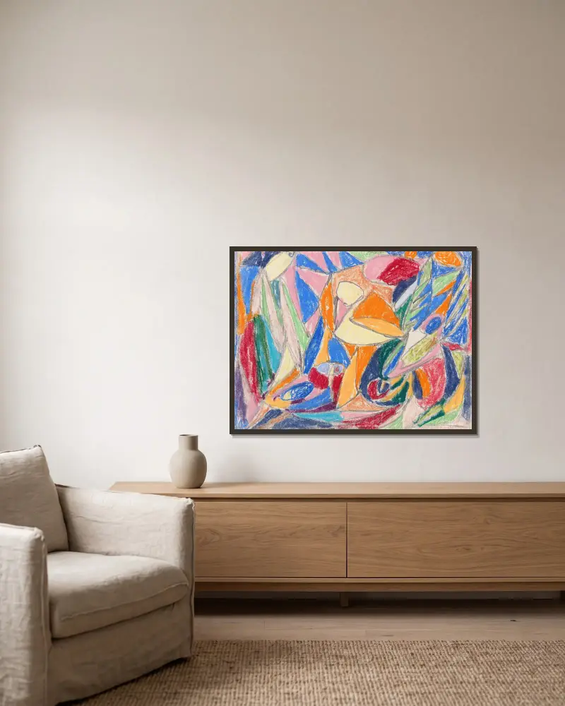 Ohne Titel, 1930 – nr 2 av Adolf Hölzel inramad på en vägg