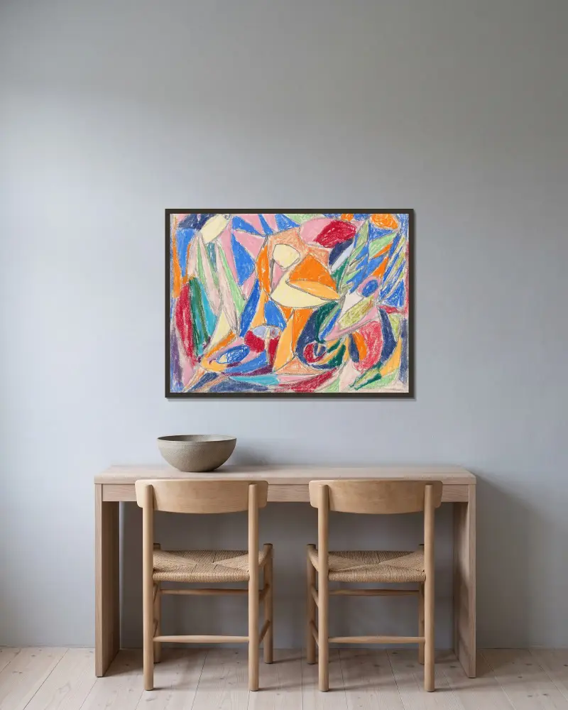 Ohne Titel, 1930 – nr 2 av Adolf Hölzel inramad på en vägg