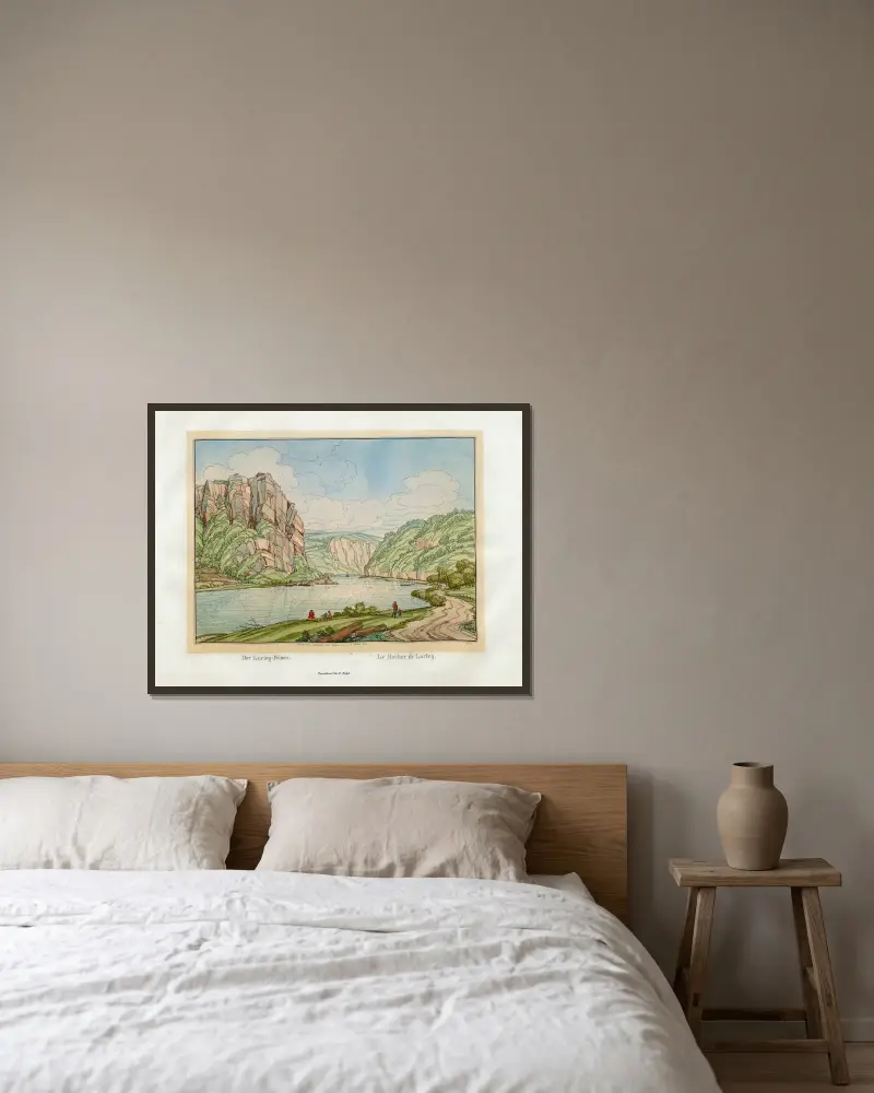 Der Lurleyfelsen von Johann Adolf Lasinsky gerahmt an einer Wand