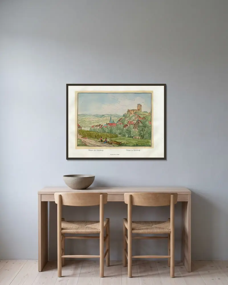 Ruines de Heimburg av Johann Adolf Lasinsky inramad på en vägg