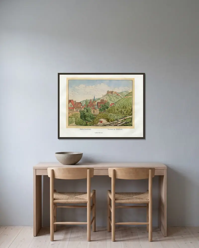 Ruinen von Stahleck von Johann Adolf Lasinsky gerahmt an einer Wand