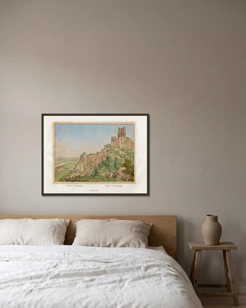 Ruines du Drachenfels av Johann Adolf Lasinsky inramad på en vägg