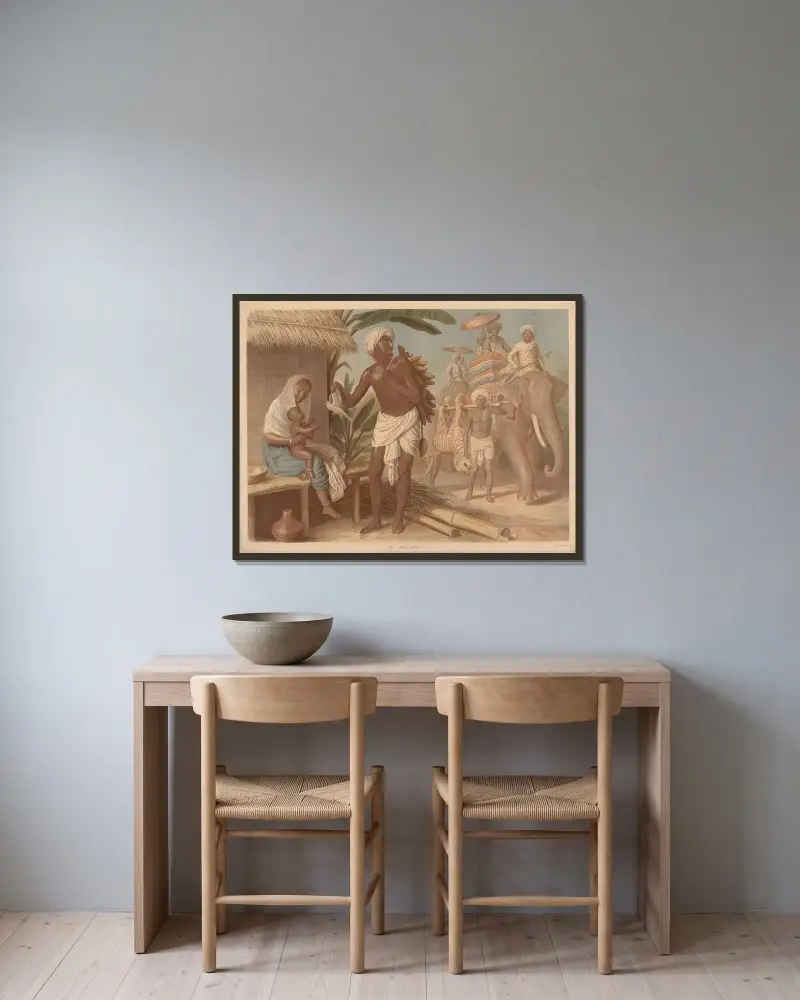 Hindu family av Adolf Lehmann inramad på en vägg