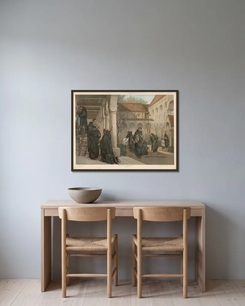 W dziedzińcu klasztornym (X wiek), Adolf Lehmann w ramie na ścianie