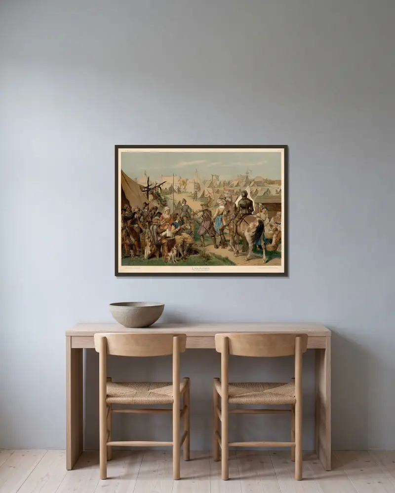 Lagerleben. (Zeit des dreissigjähringen Krieges) av Adolf Lehmann inramad på en vägg